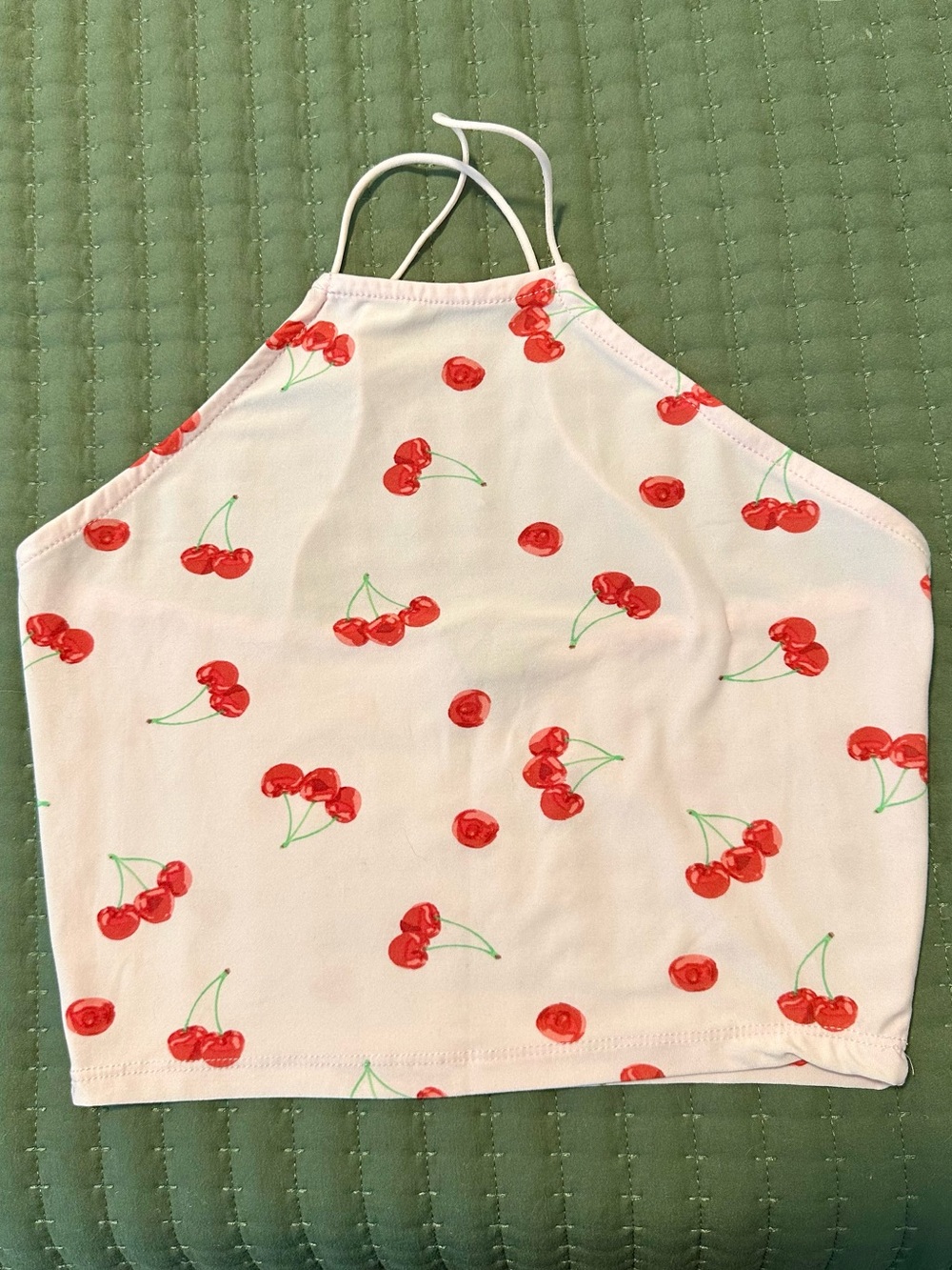 rue21 Light Pink Cross-back Strap Crop Top with Red Cherry Print Size S